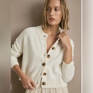 Quince 100% Cotton Cropped Cardigan- Ivory- Large